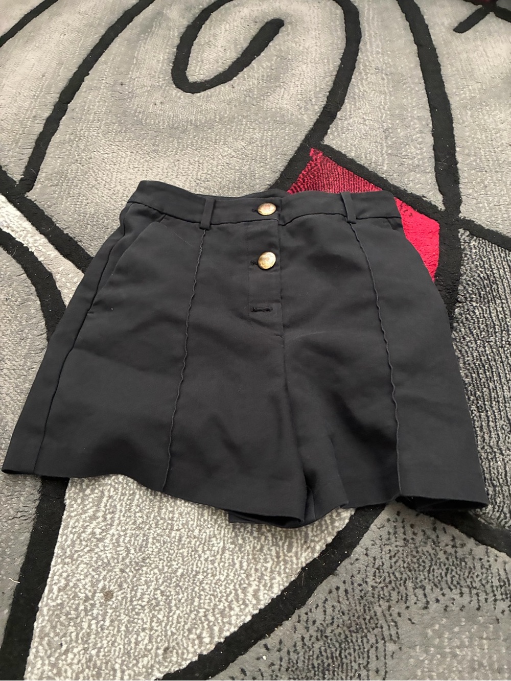 Zara Black High-Waist Dress Shorts with Gold Buttons
